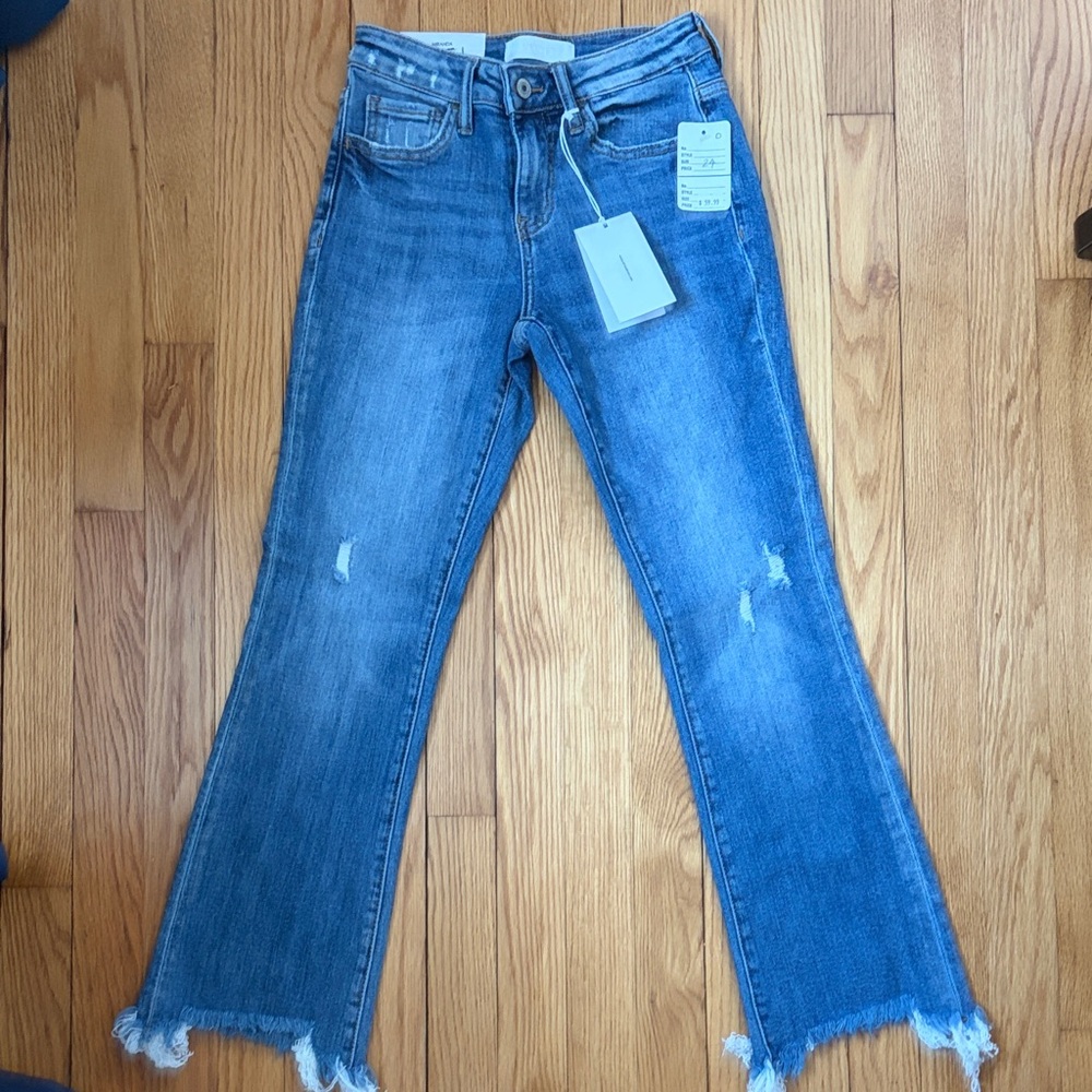 Stylish Kids Denim Flare Jeans with Frayed Hem